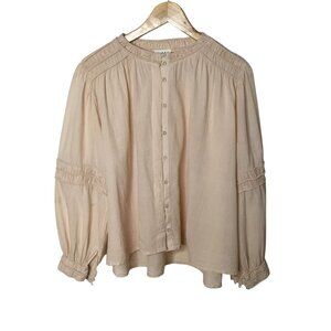 Light Beige Button-Front Peasant Blouse